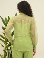 Pea Pod Green Organza Shirt with Balloon Sleeves