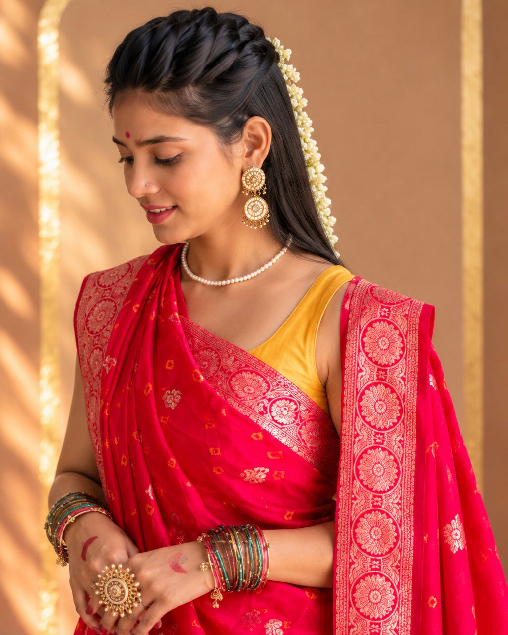 Surkh Meher Pure Banarasi Silk Zari Saree