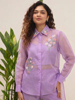 Lilac Lavender Organza Shirt with Balloon Sleeves