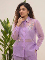 Lilac Lavender Organza Shirt with Balloon Sleeves