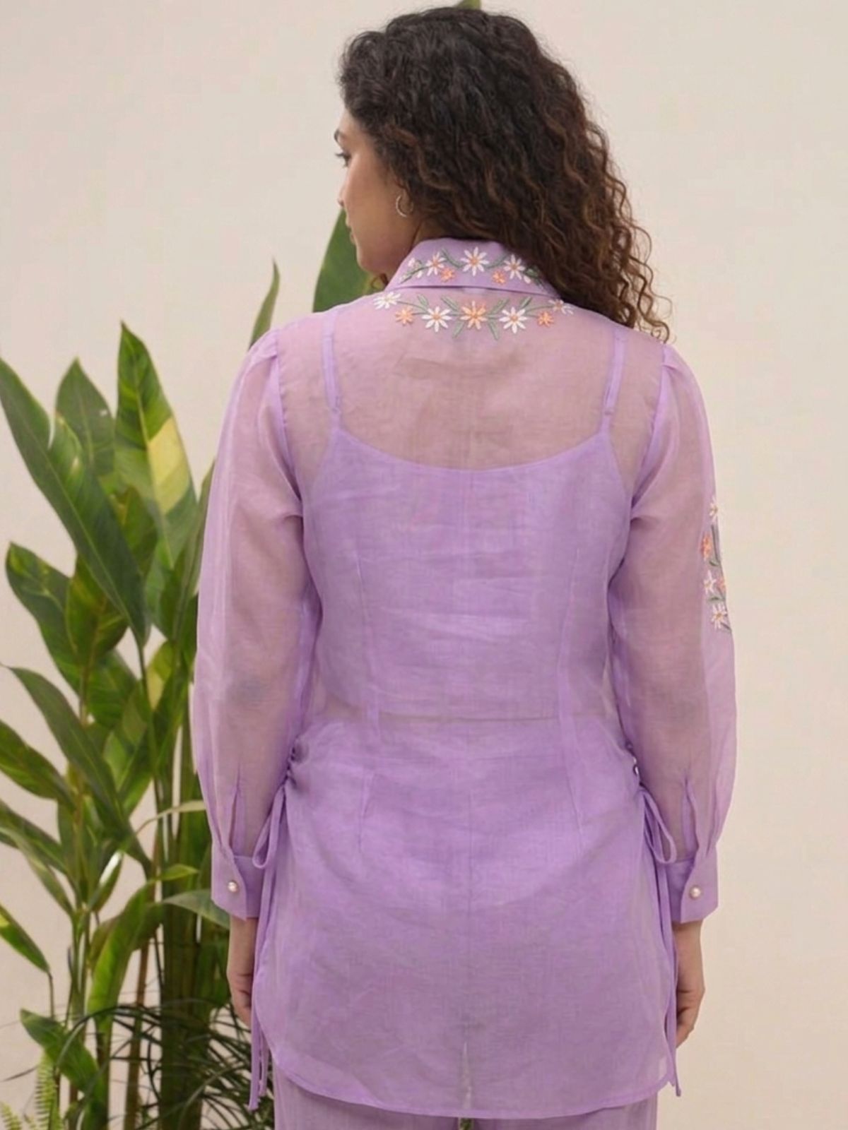 Lilac Lavender Organza Shirt with Balloon Sleeves