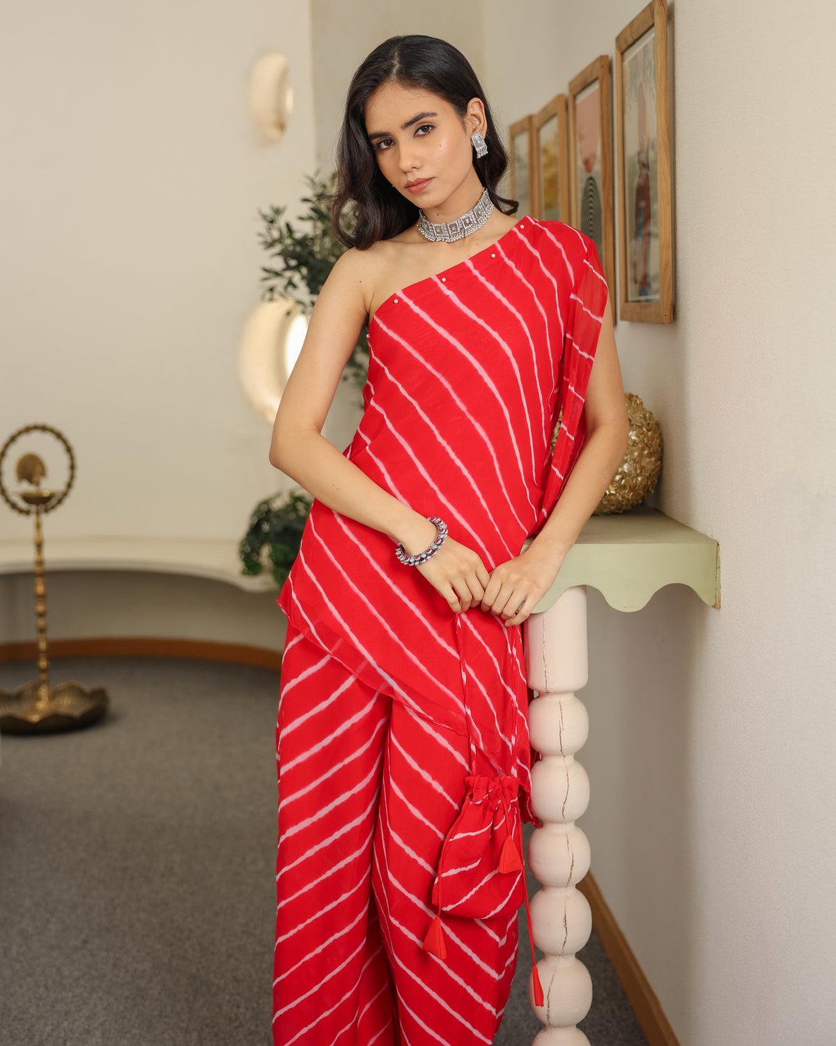 Lorient Red One Shoulder Kurta Set