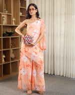 Albi Peach Orange One Shoulder Kurta Set