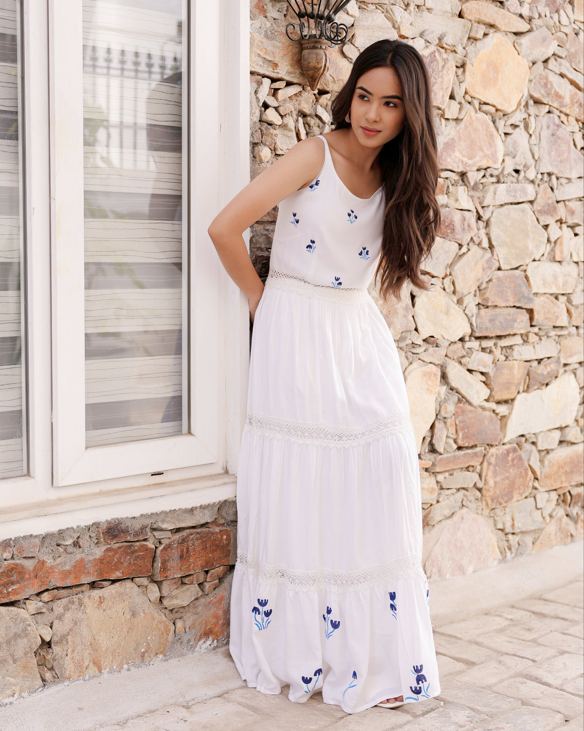 Glory White Floral Hand-Painted Dress
