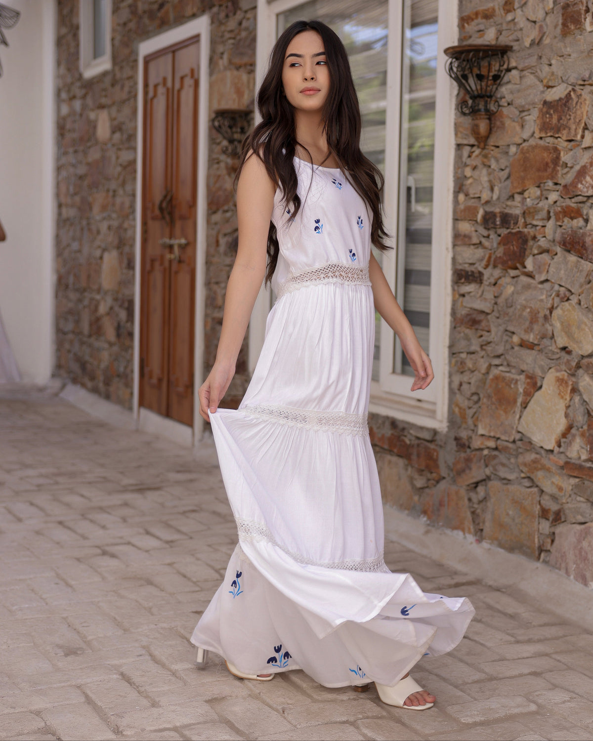 Glory White Floral Hand-Painted Dress
