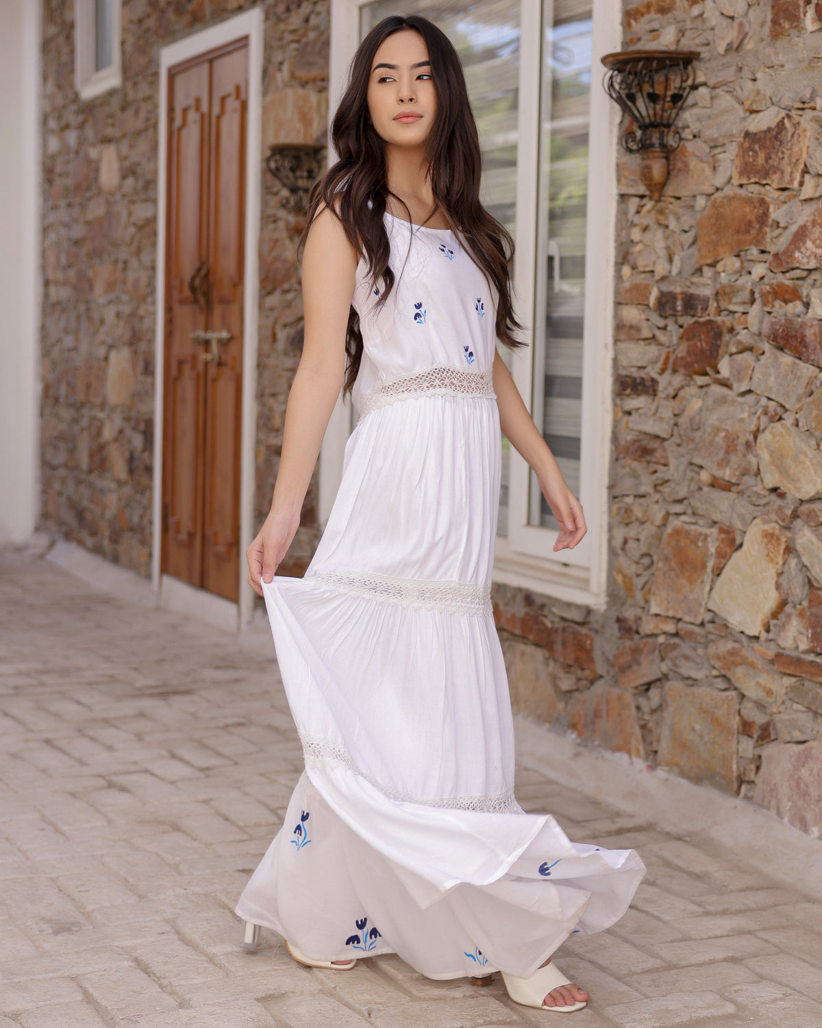 Glory White Floral Hand-Painted Dress