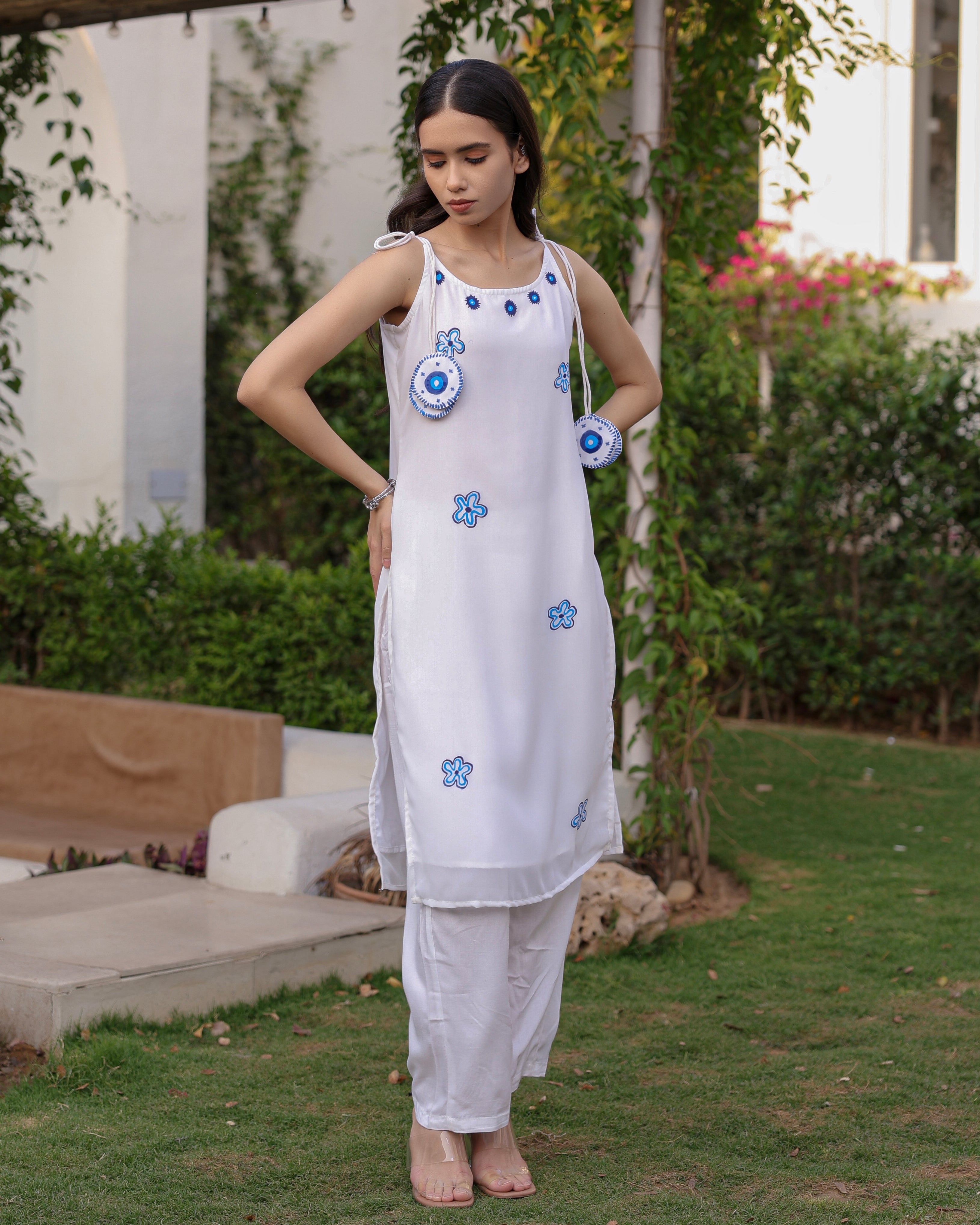 Tulip White Silk Kurta Set