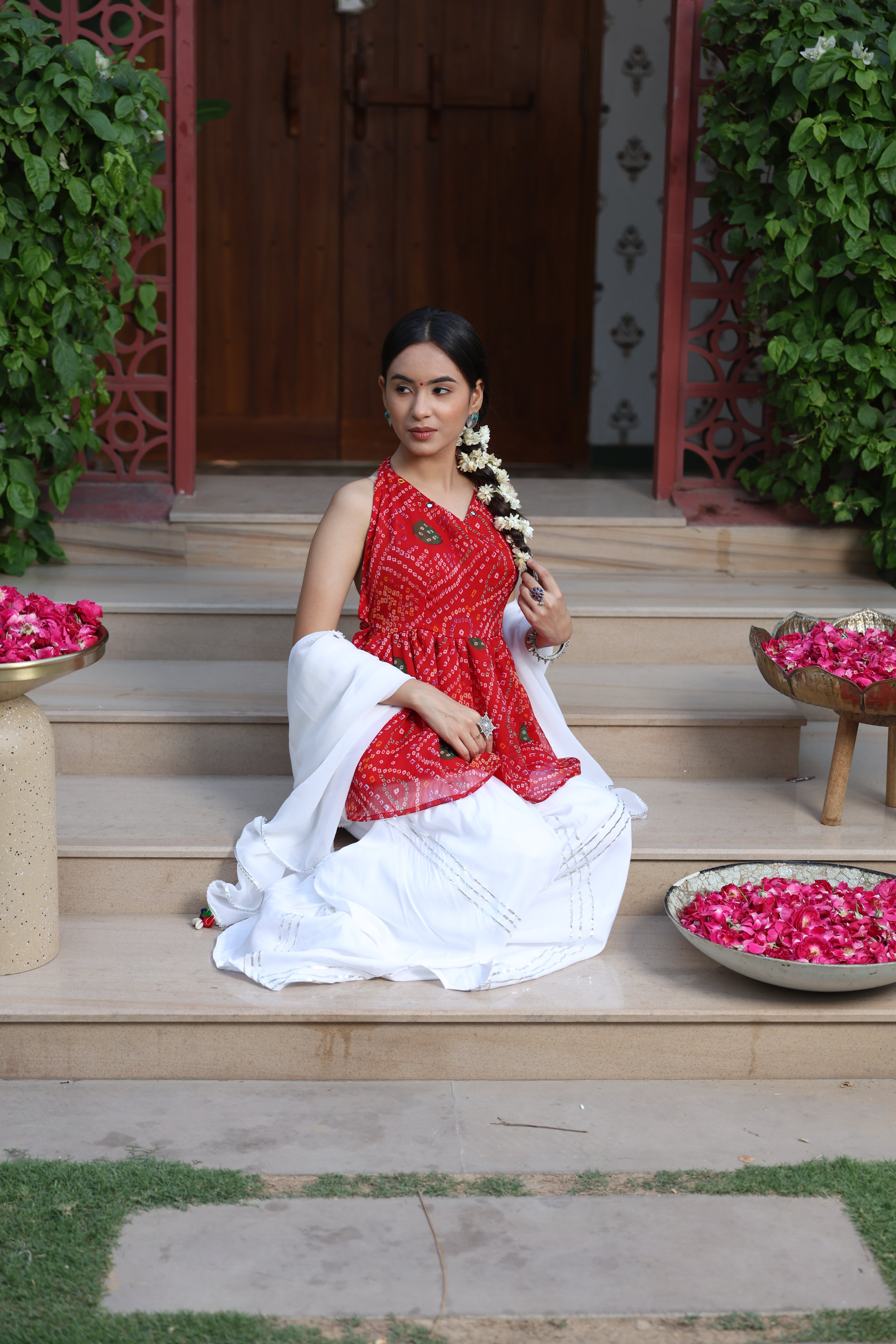 Siena Red Bandhani Kurta Shahrara Set