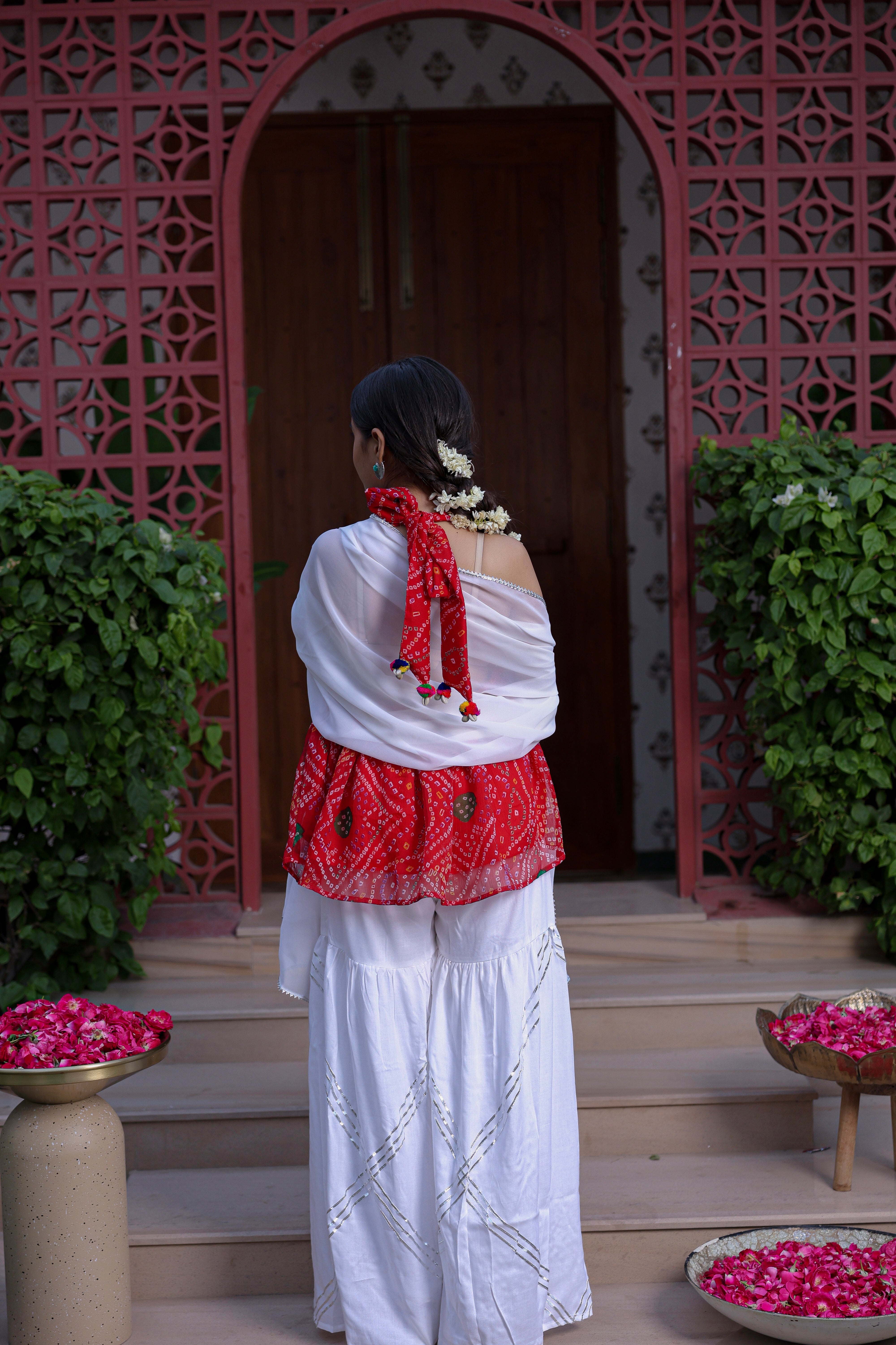 Siena Red Bandhani Kurta Shahrara Set