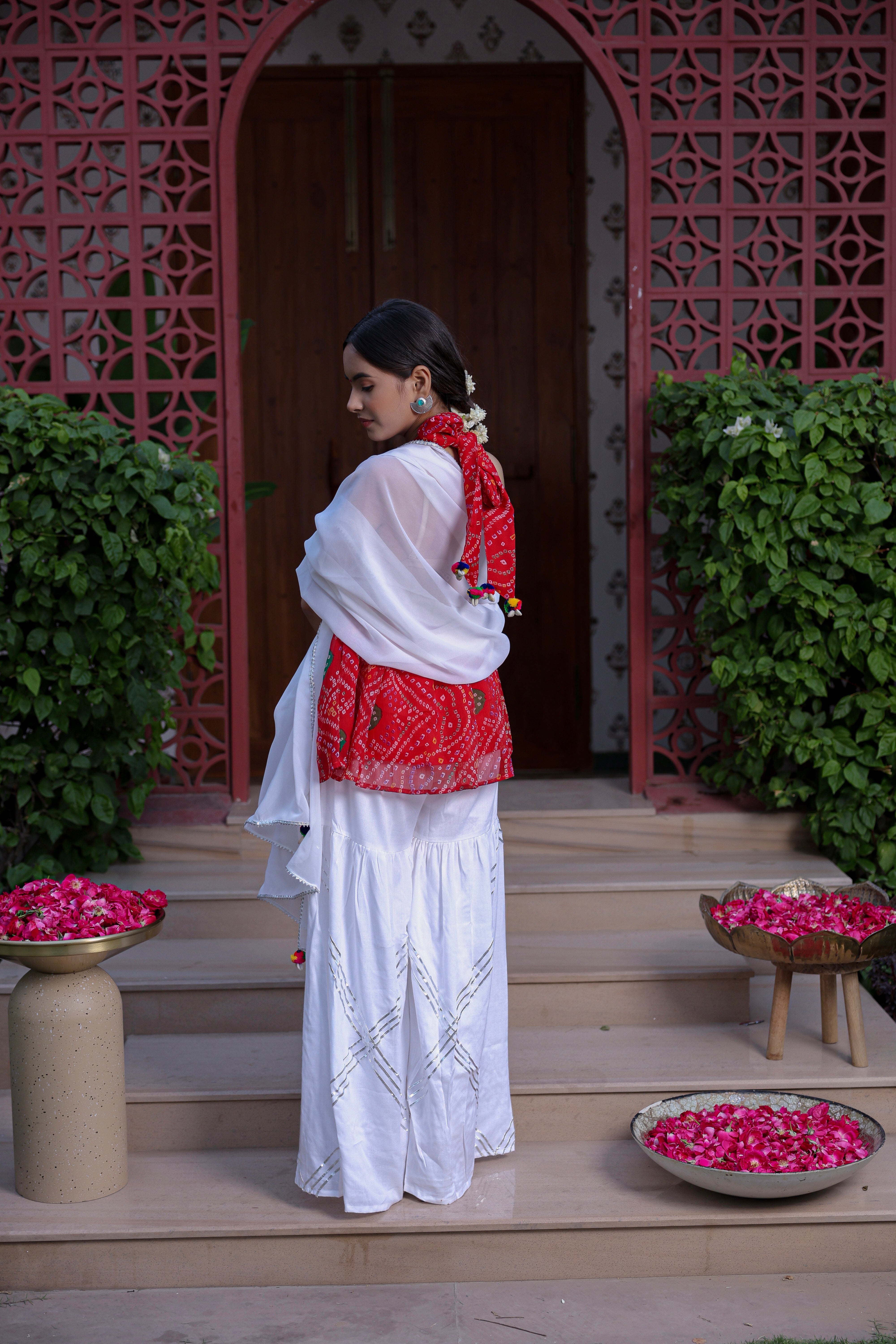 Siena Red Bandhani Kurta Shahrara Set