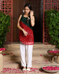 Red Green Bandhani Kurta Set