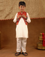 Red Printed Jacket Kurta Set