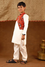 Red Printed Jacket Kurta Set
