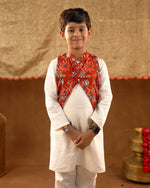 Red Printed Jacket Kurta Set