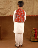 Red Printed Jacket Kurta Set