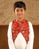 Red Printed Jacket Kurta Set