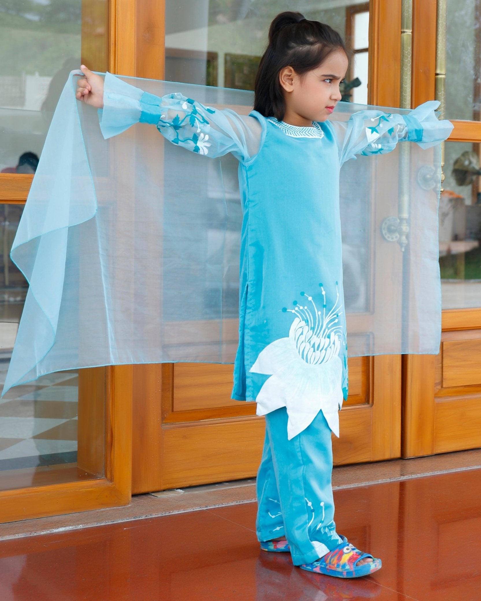 Kids Aqua Blue Pakistani Suit Set