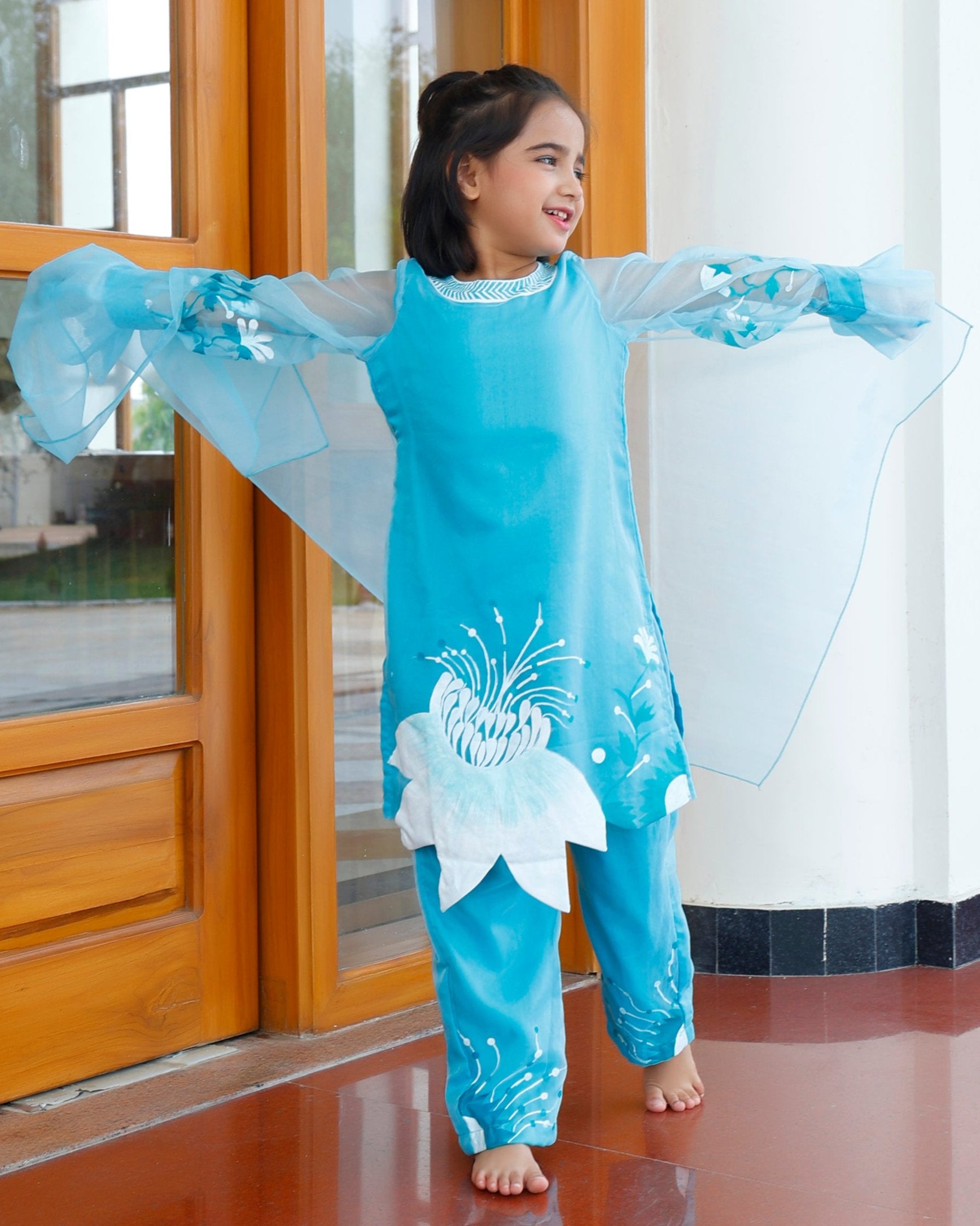 Kids Aqua Blue Pakistani Suit Set