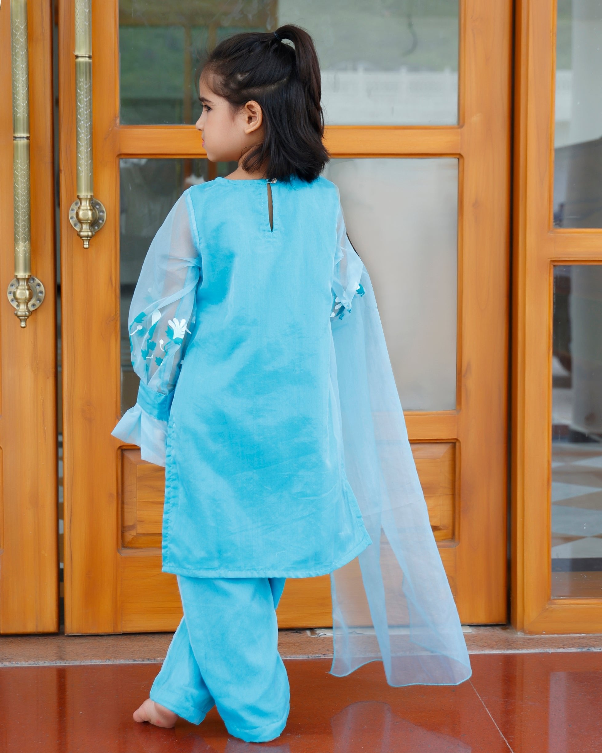 Kids Aqua Blue Pakistani Suit Set