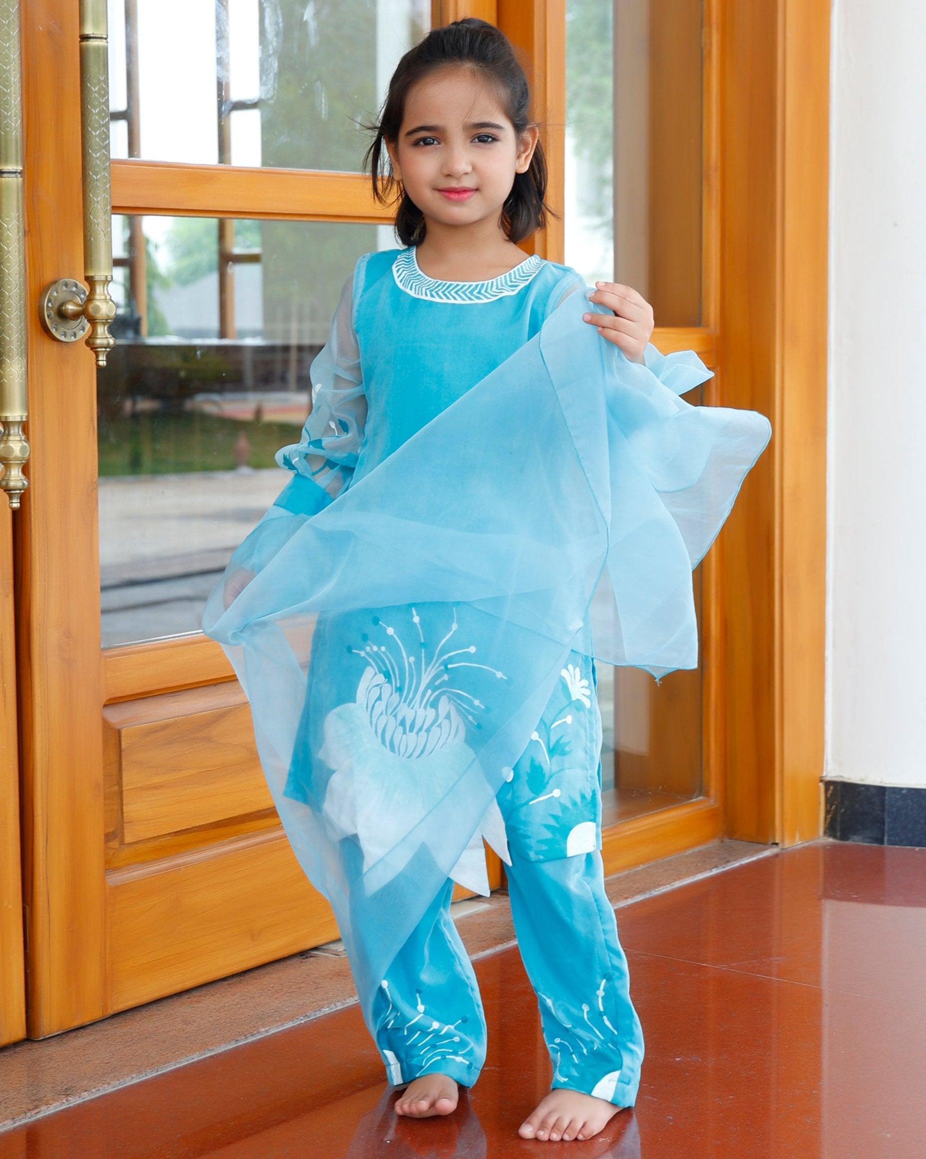 Kids Aqua Blue Pakistani Suit Set