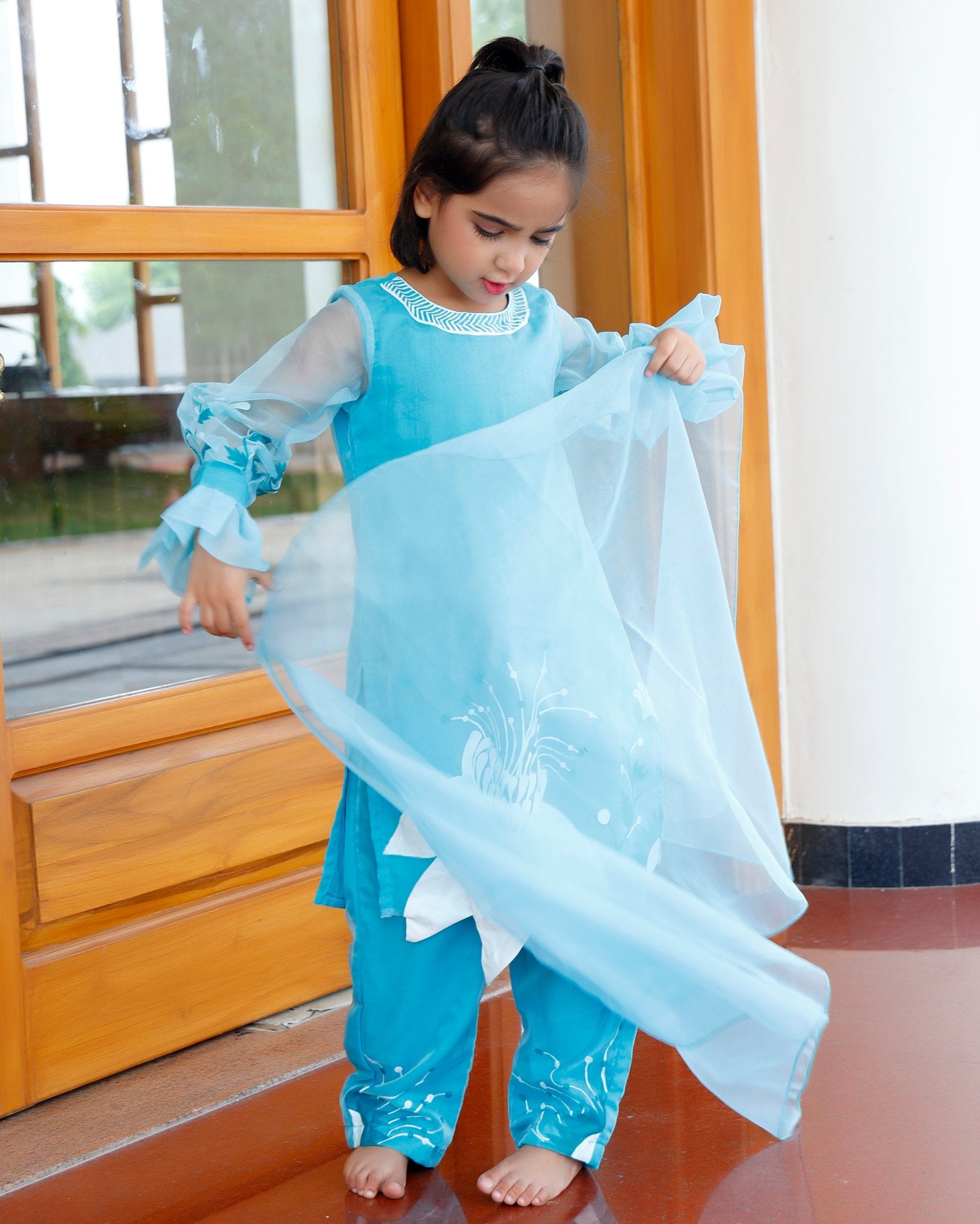 Kids Aqua Blue Pakistani Suit Set