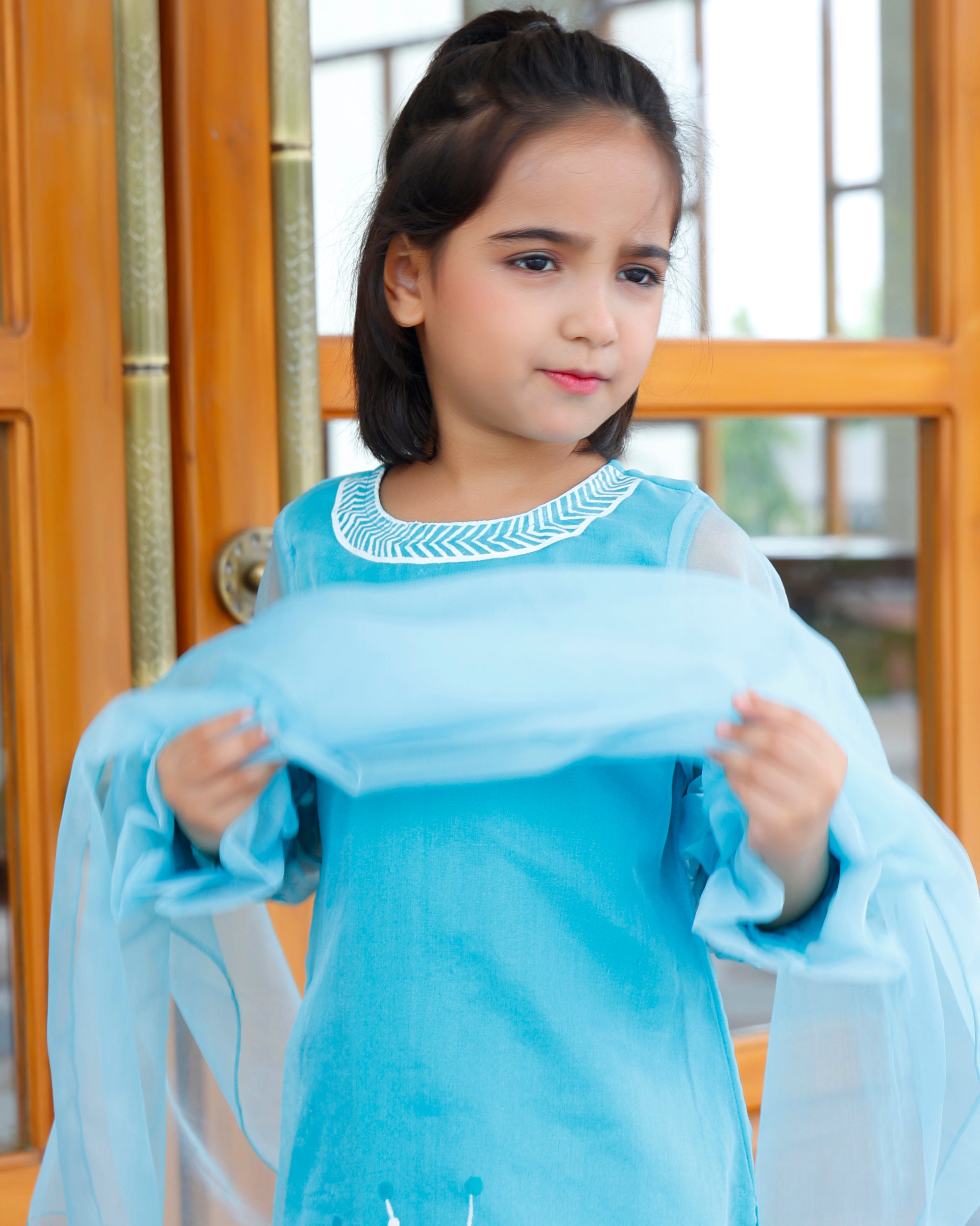 Kids Aqua Blue Pakistani Suit Set