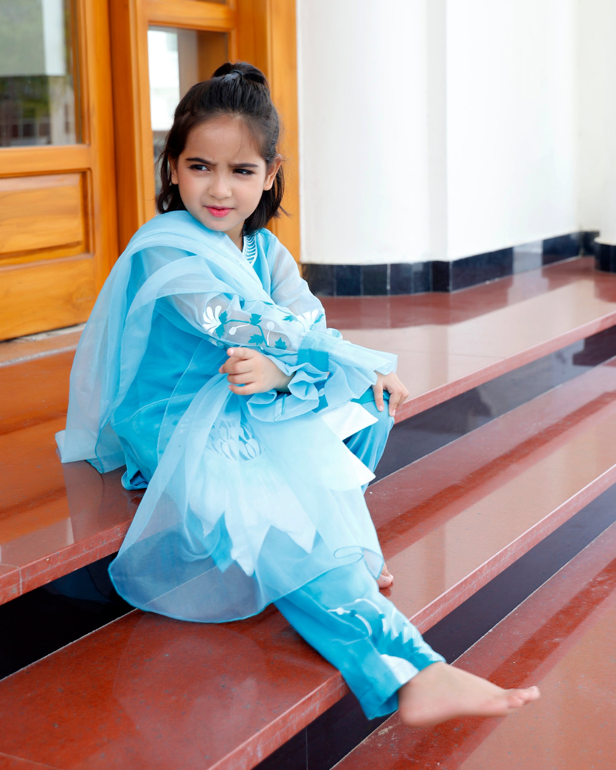 Kids Aqua Blue Pakistani Suit Set