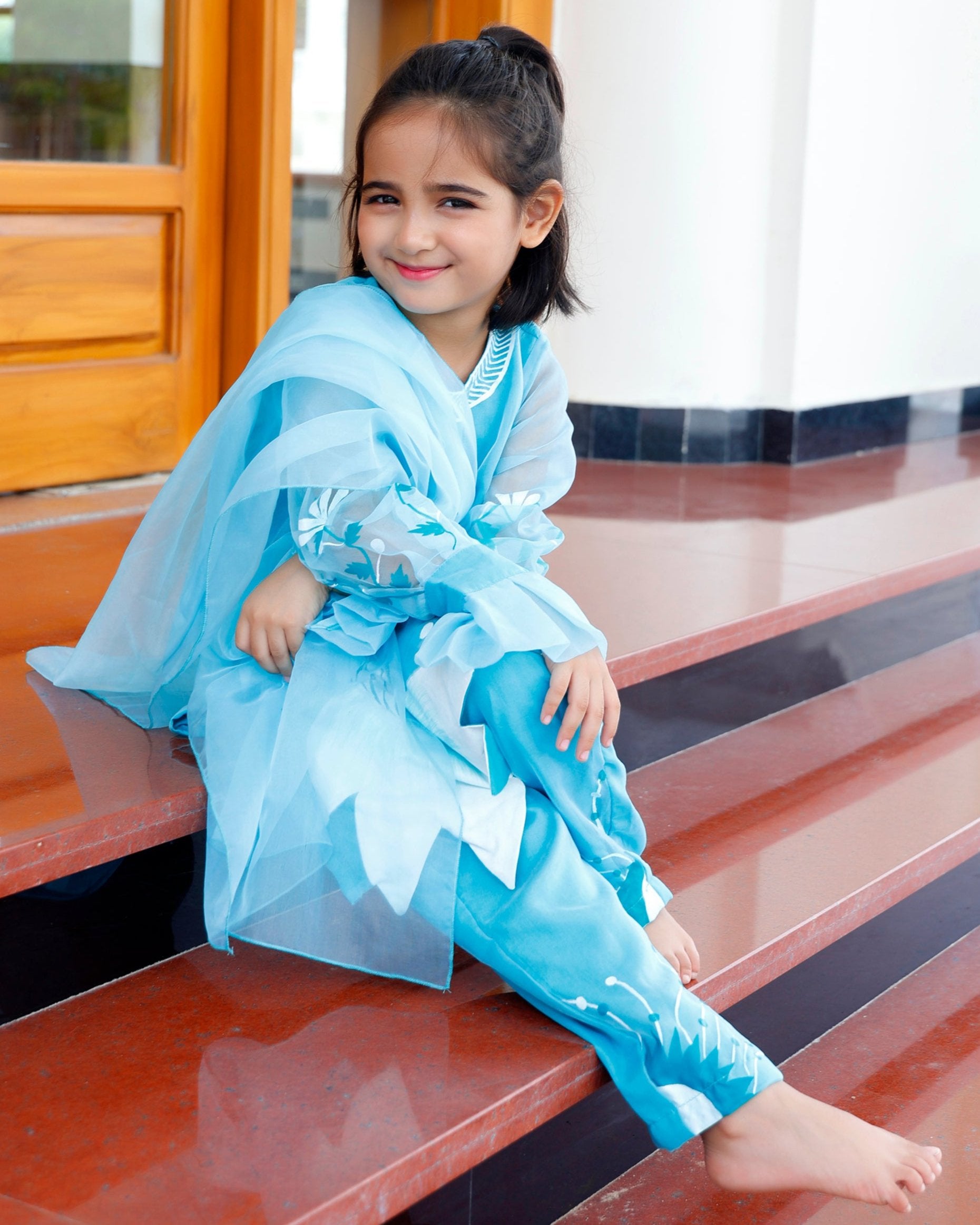 Kids Aqua Blue Pakistani Suit Set