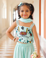 Glam Sea Blue Palazzo Set With Crop Top