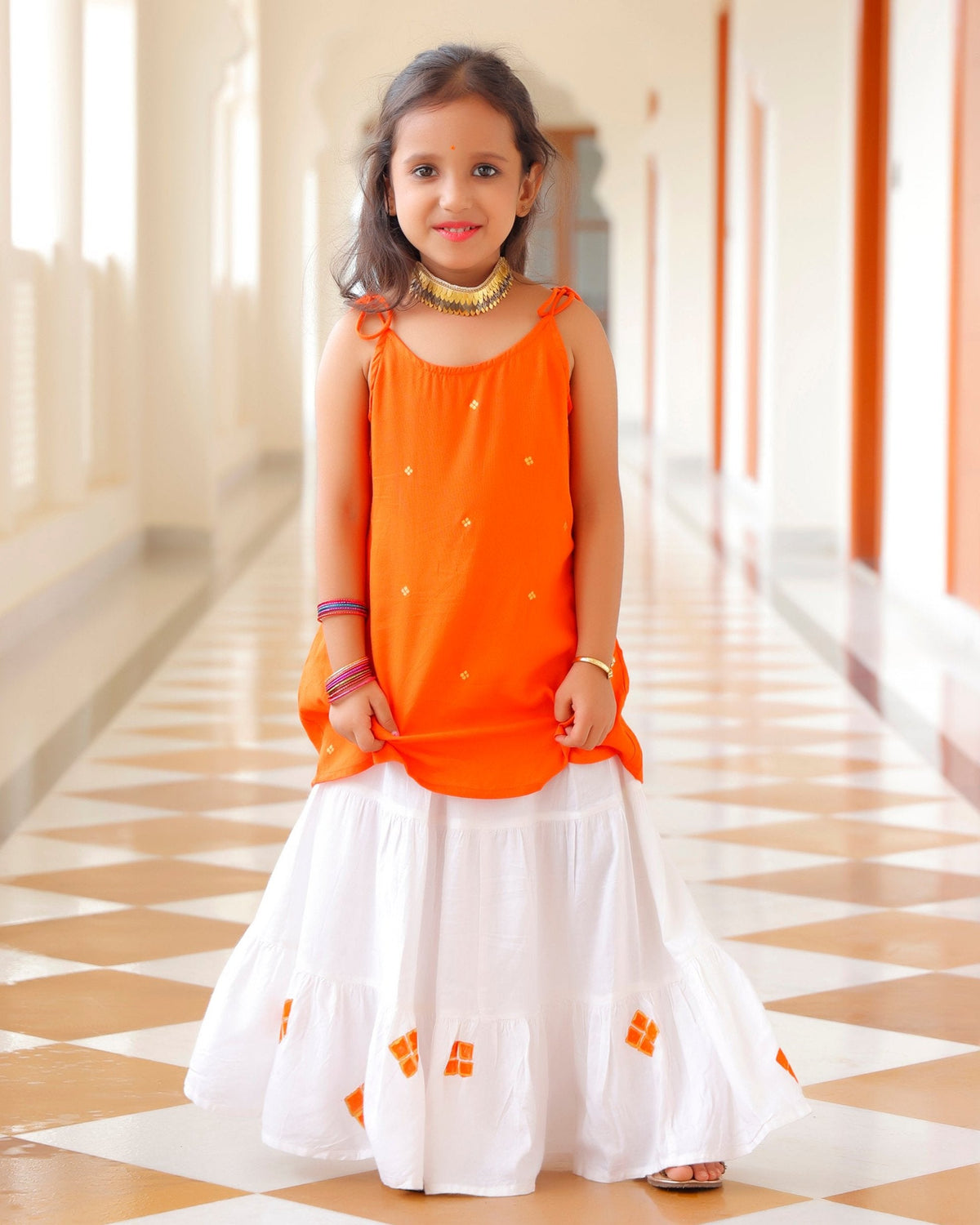 Saffron Orange Kids skirt Set
