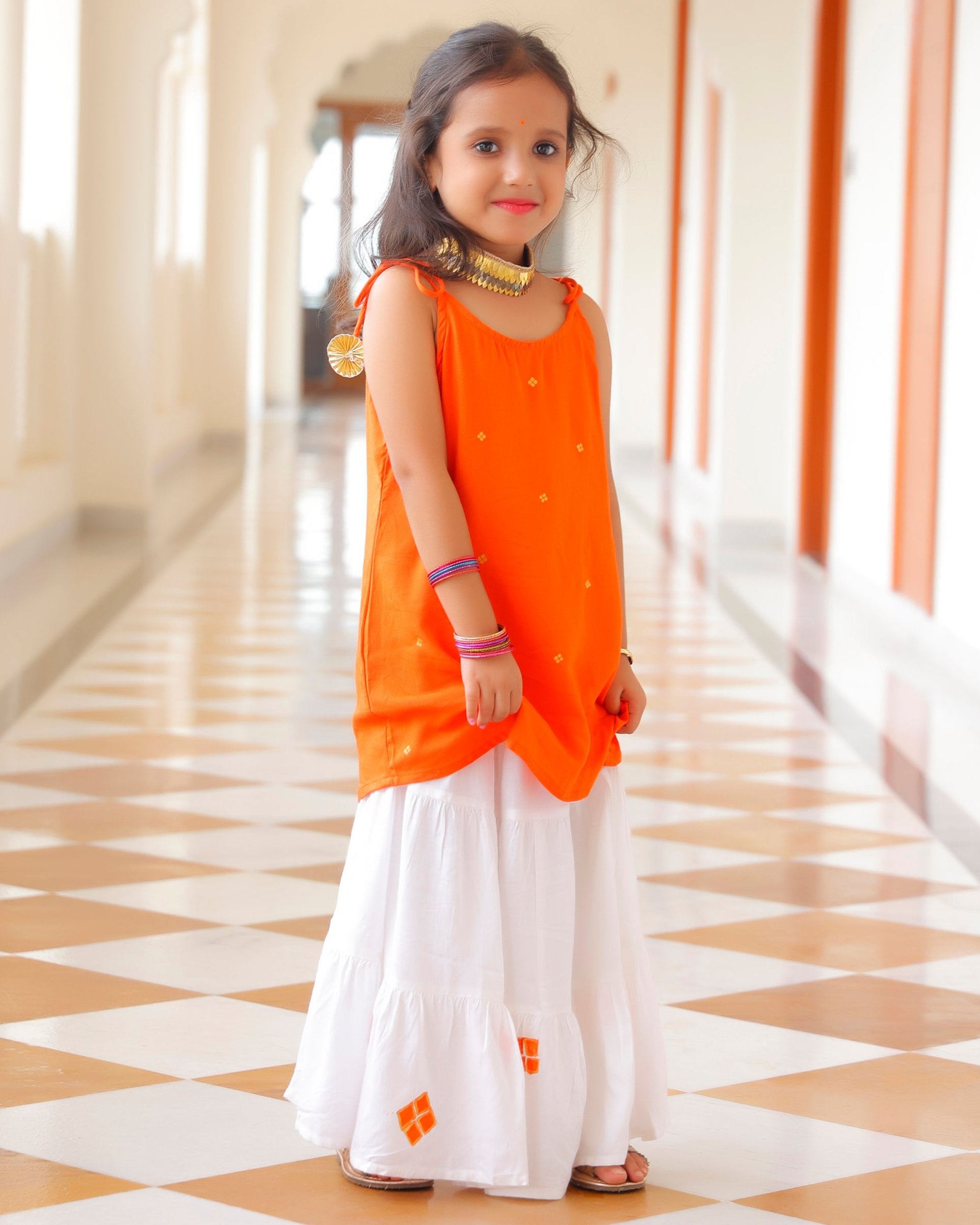 Saffron Orange Kids skirt Set