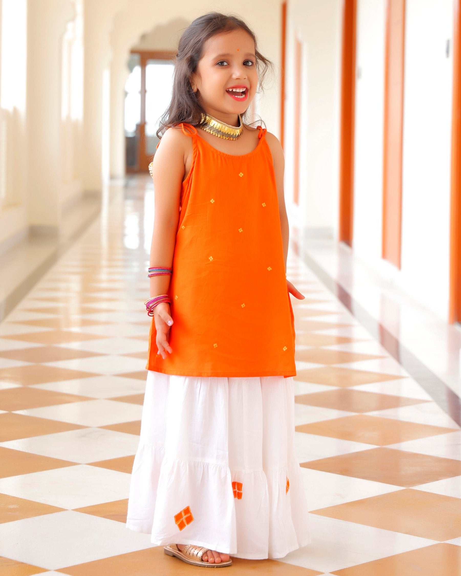 Saffron Orange Kids skirt Set