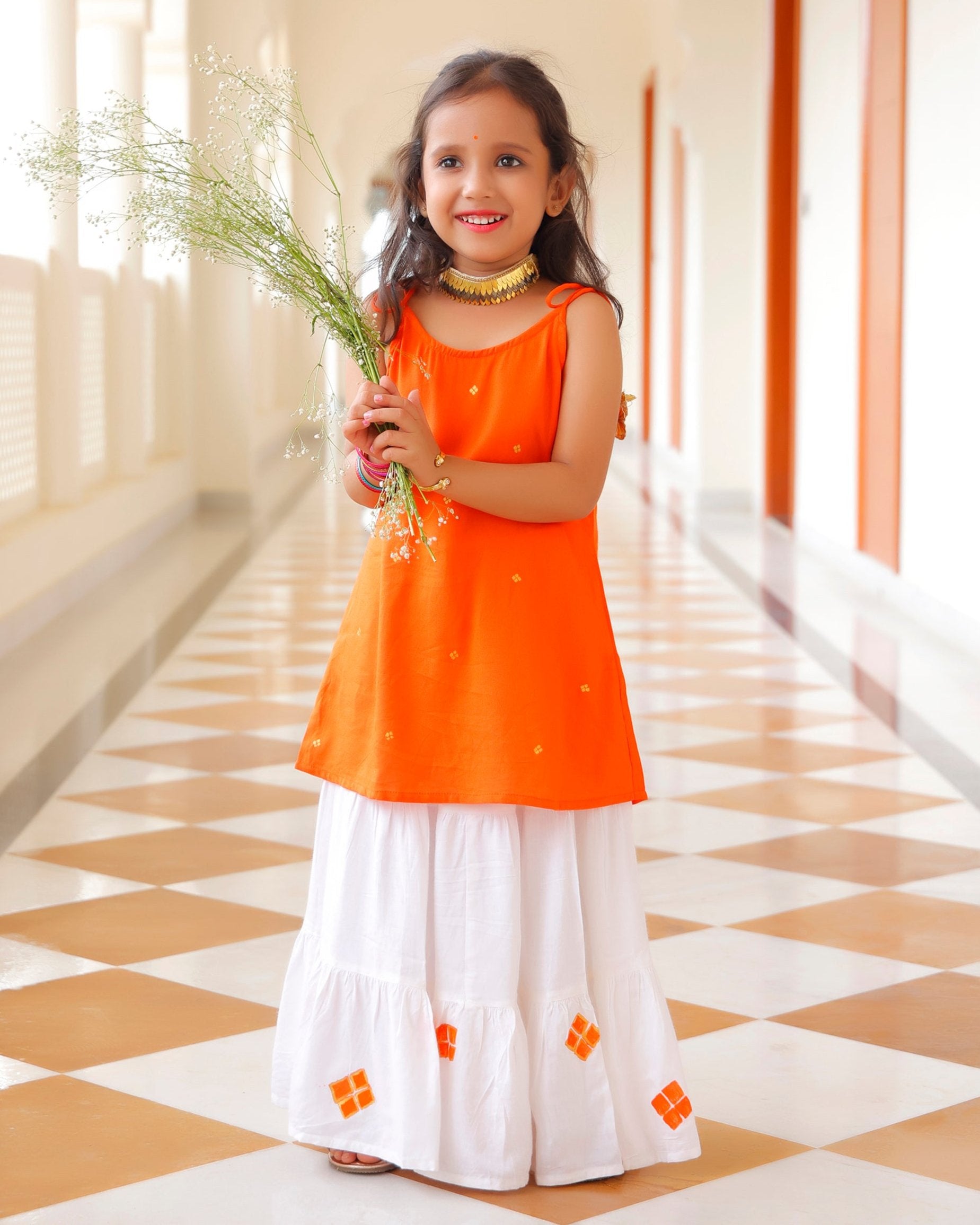 Saffron Orange Kids skirt Set