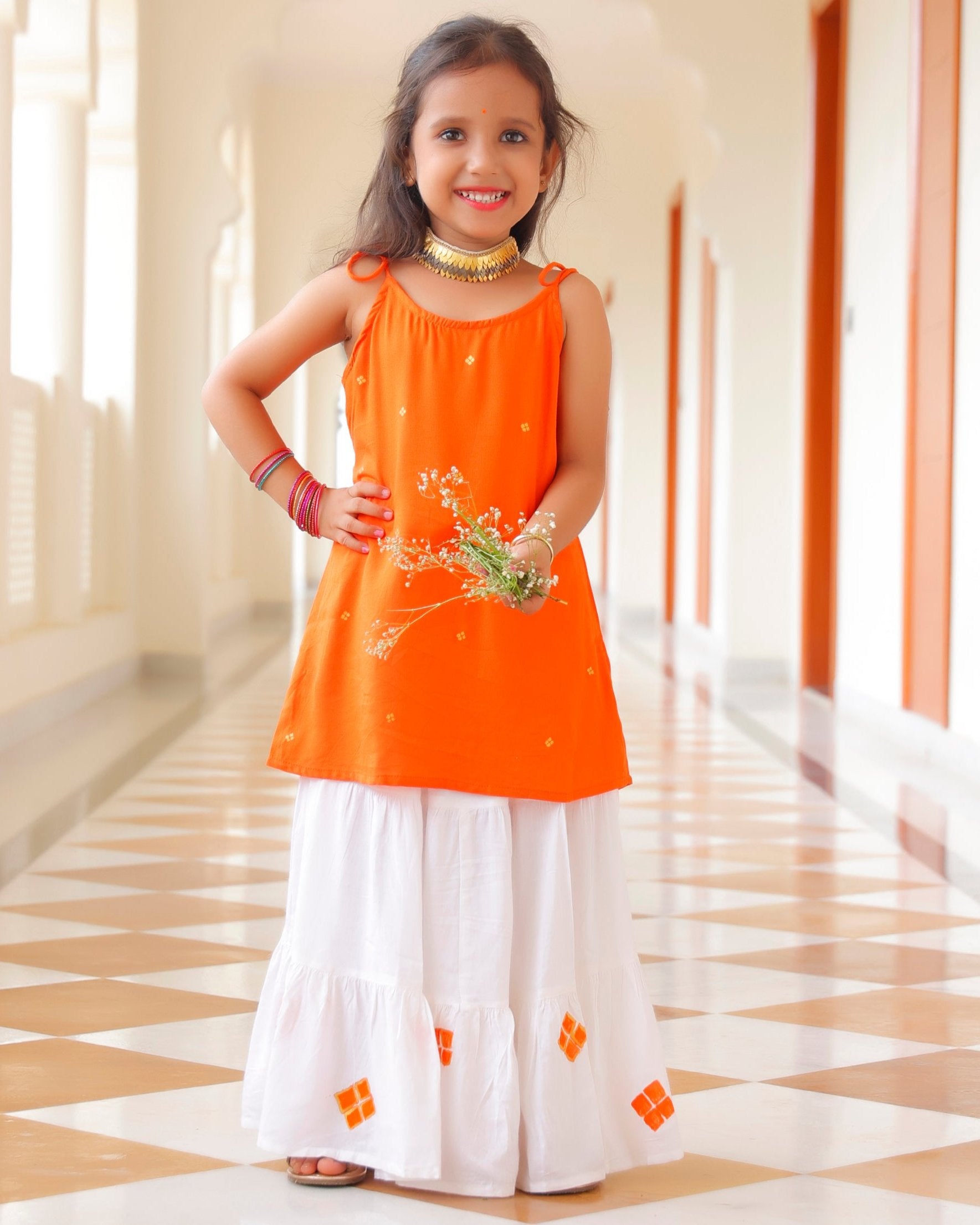 Saffron Orange Kids skirt Set