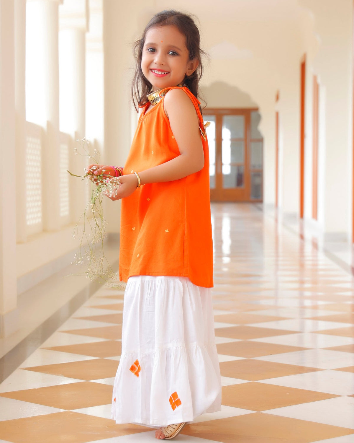 Saffron Orange Kids skirt Set
