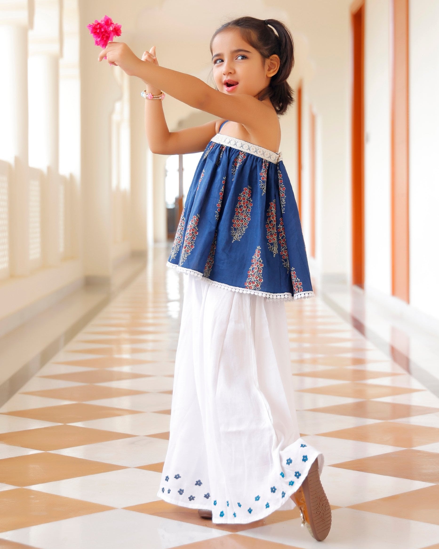 Blinky Blue Flared Kurta With Sharara Set