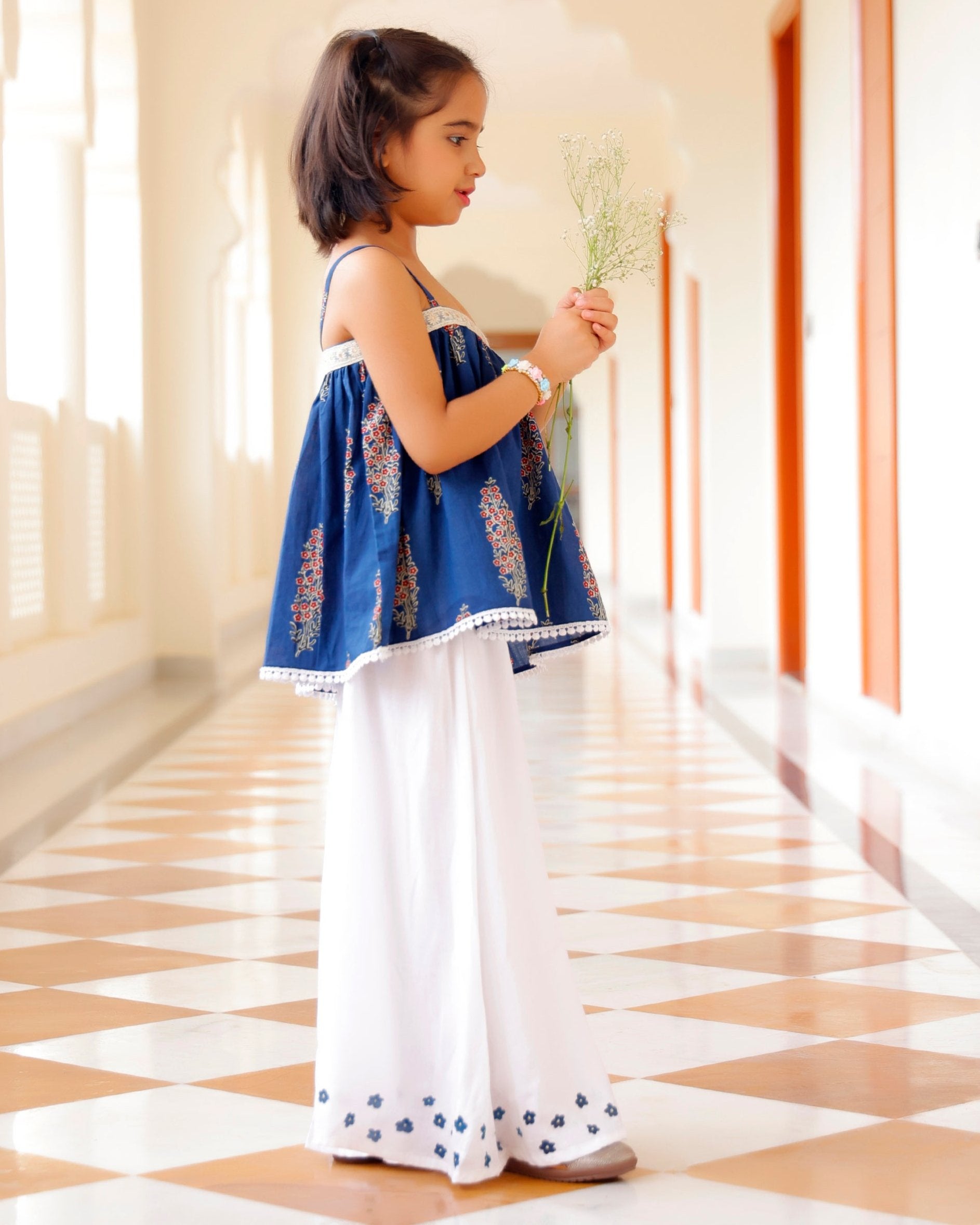 Blinky Blue Flared Kurta With Sharara Set