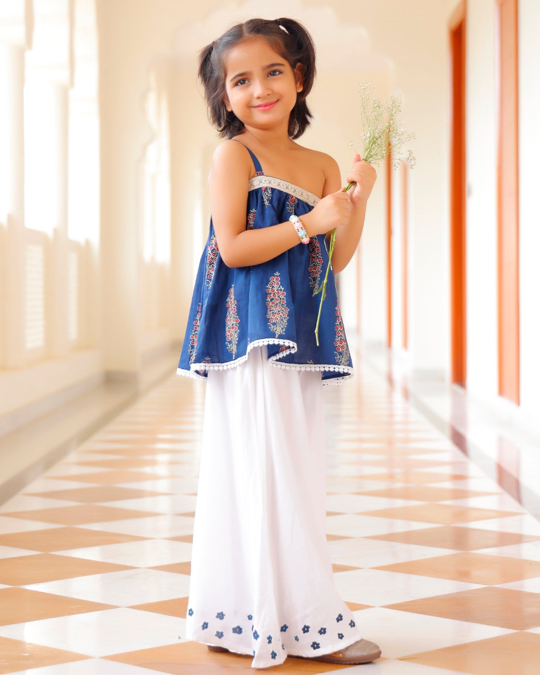 Blinky Blue Flared Kurta With Sharara Set