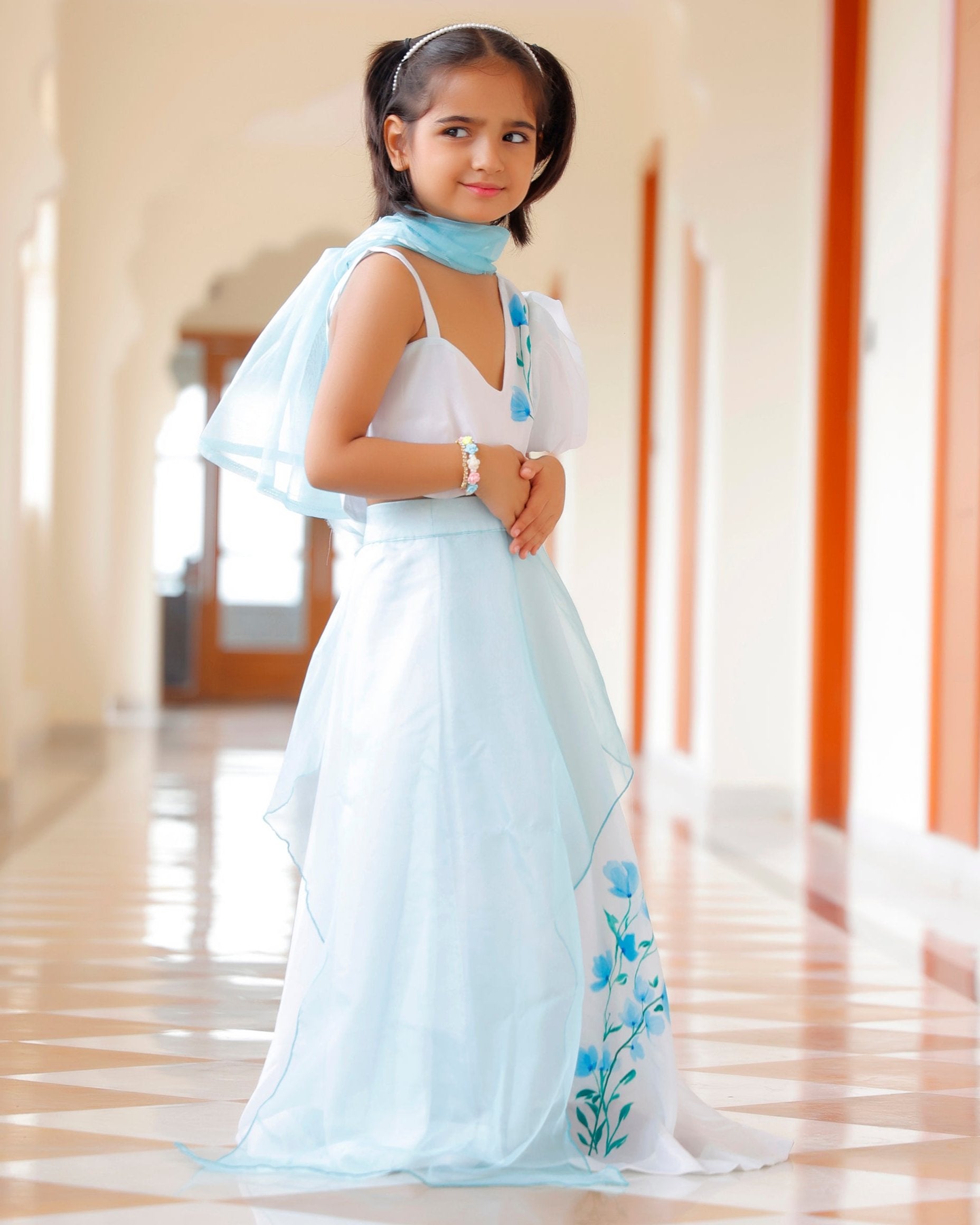 Ariel Blue Frill Lehenga Set With Dupatta