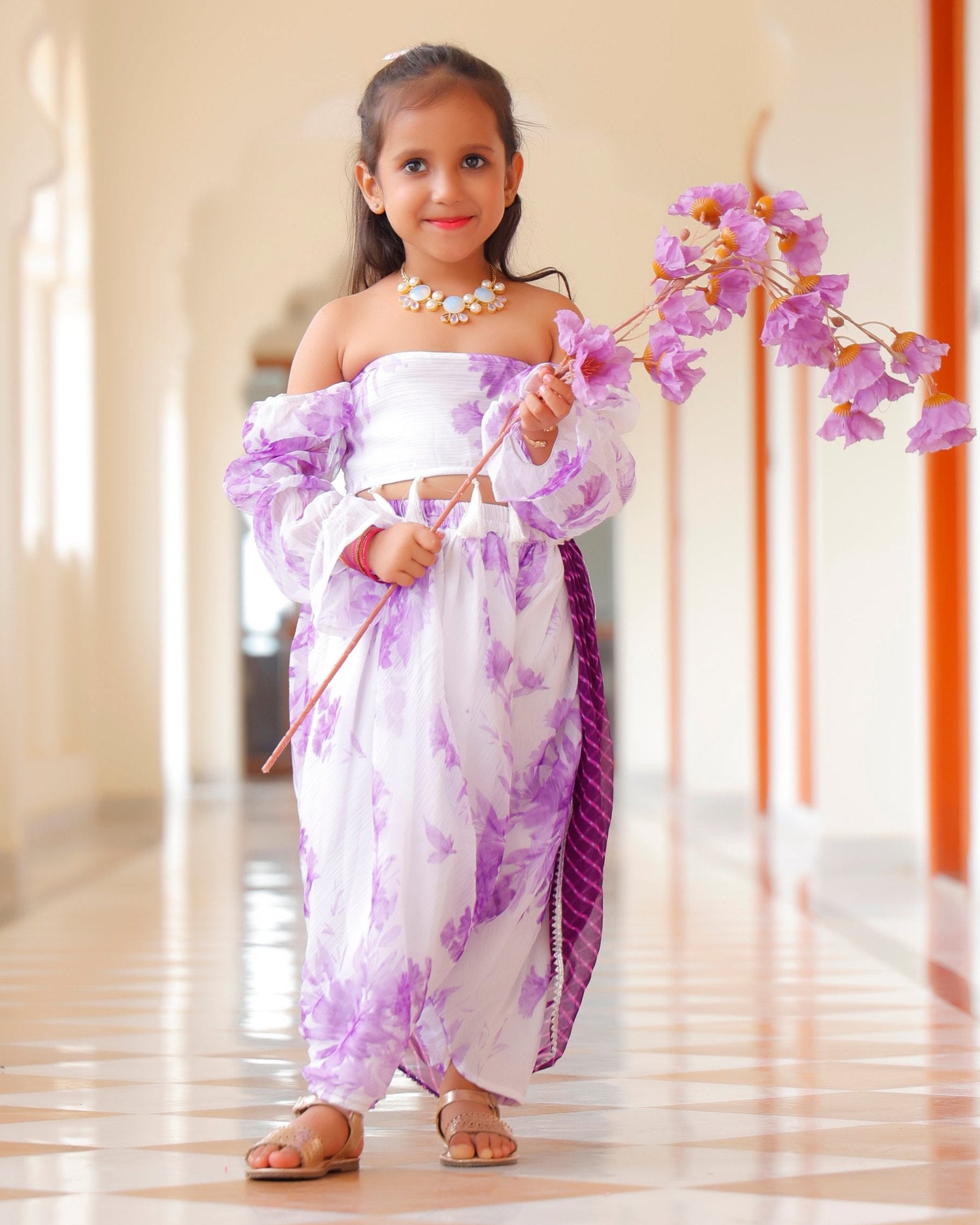 Kids Liliac Floral Dhoti Saree