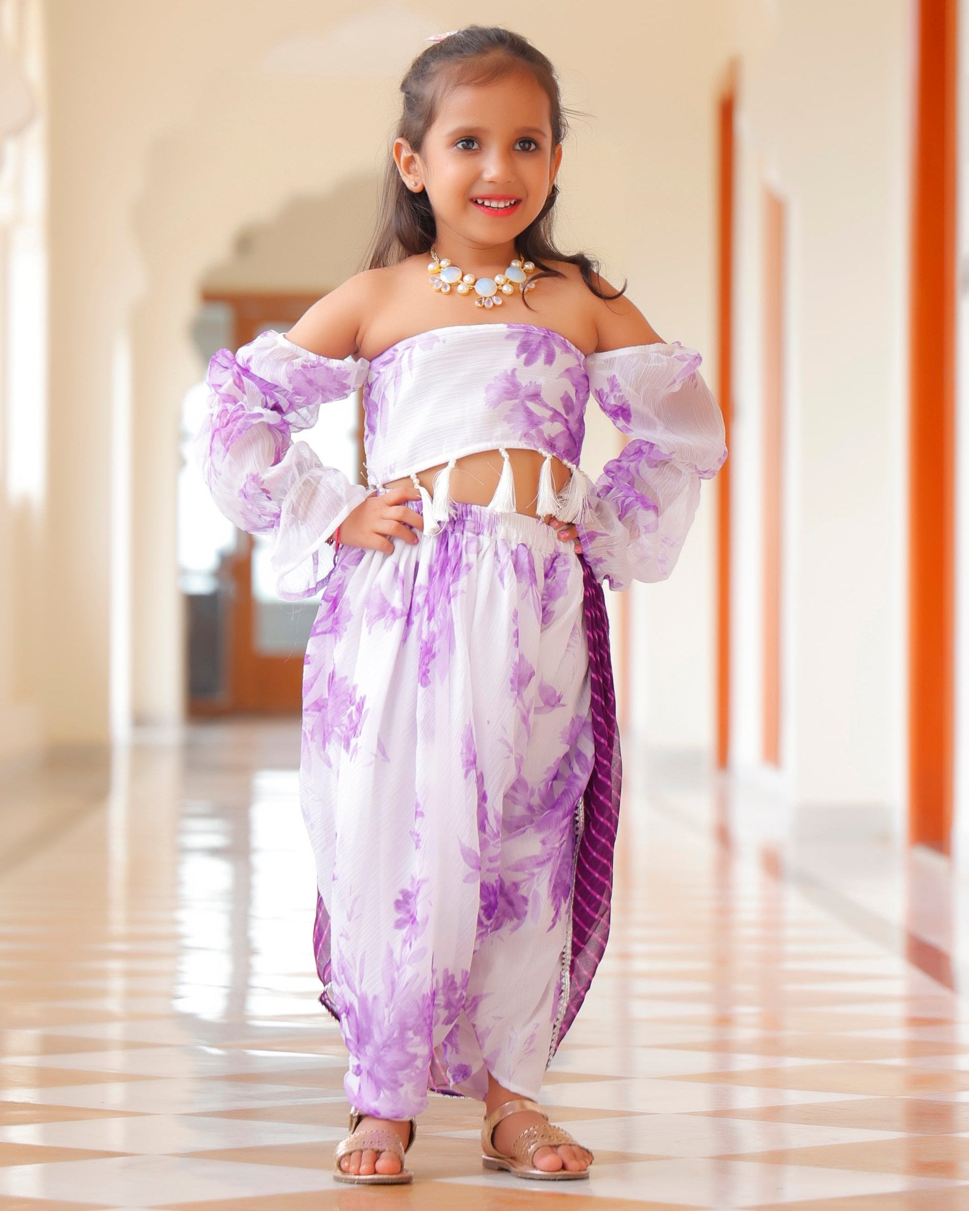 Kids Liliac Floral Dhoti Saree