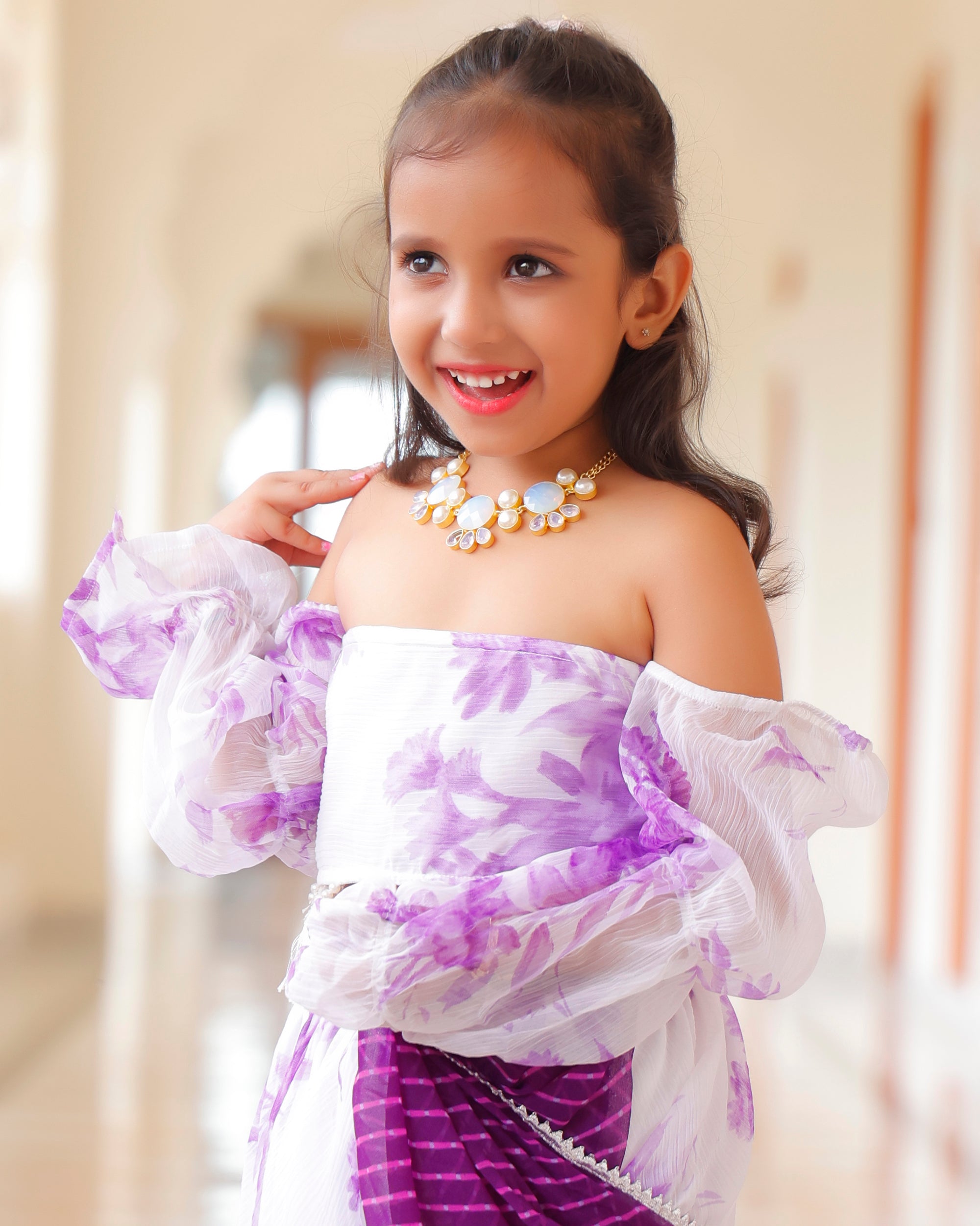 Kids Liliac Floral Dhoti Saree