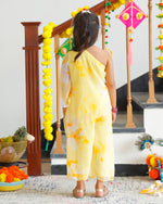 Kids Tulip Yellow One Shoulder Kurta & Palazzo with Potli