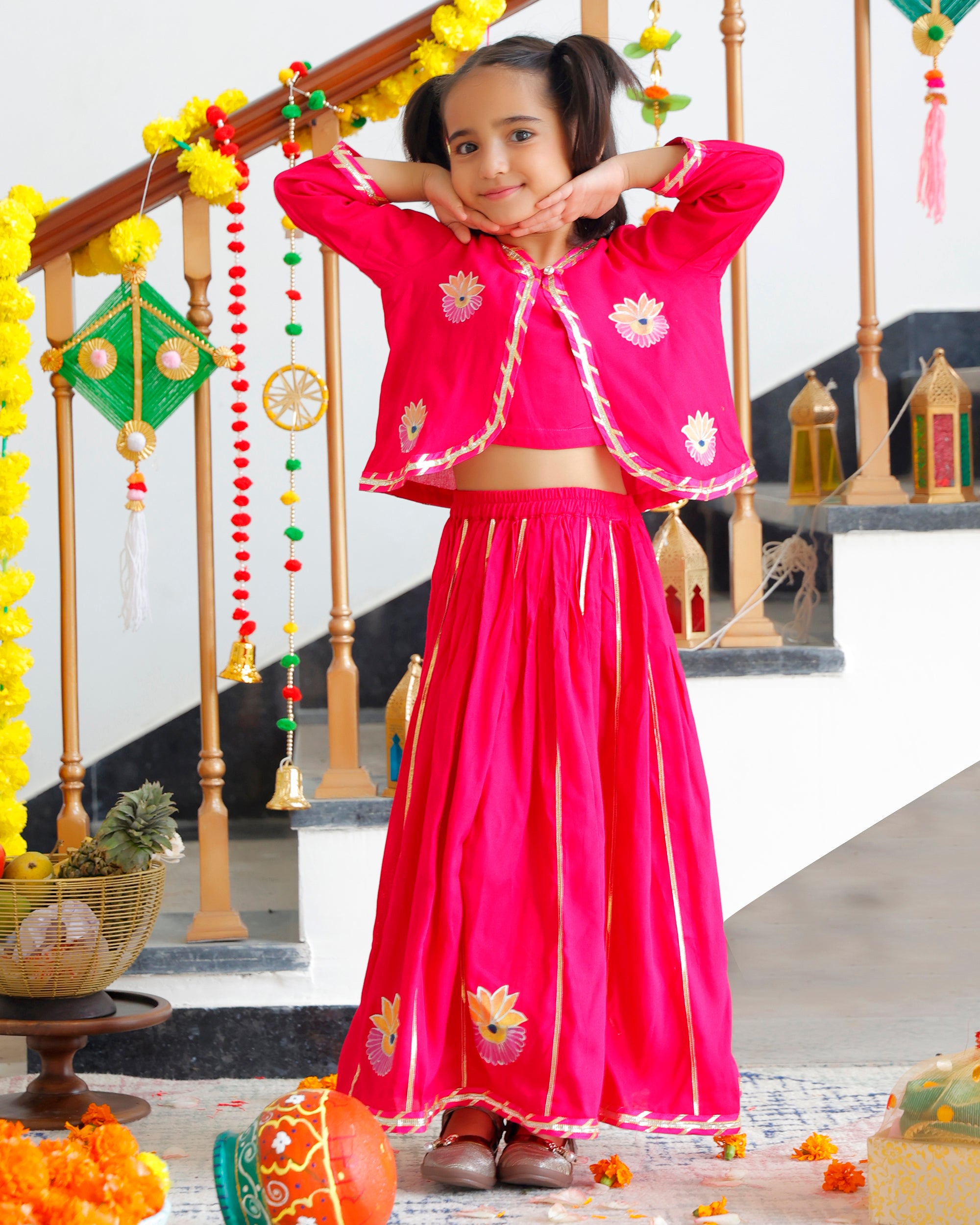 Gopi Kids Pink Lehenga Set