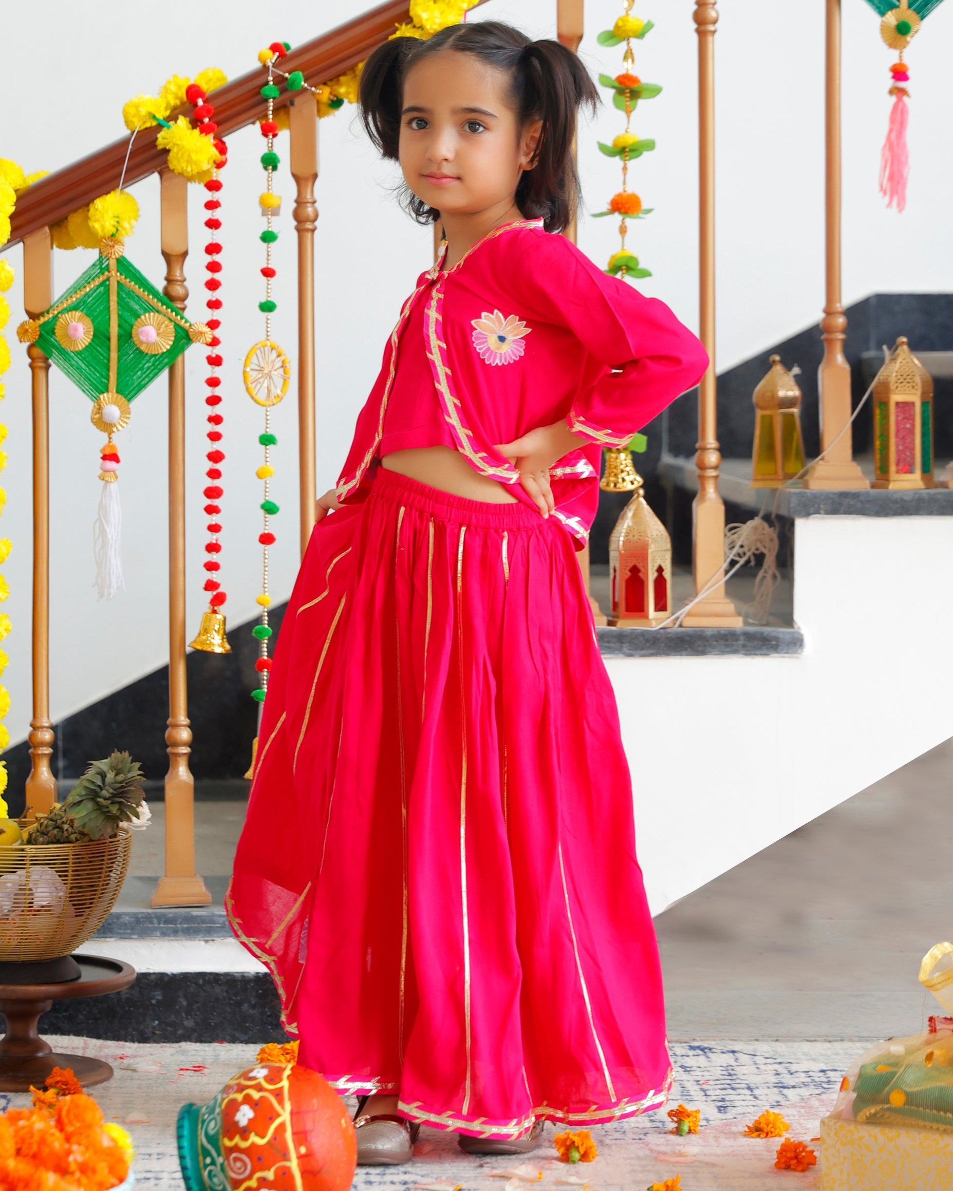 Gopi Kids Pink Lehenga Set