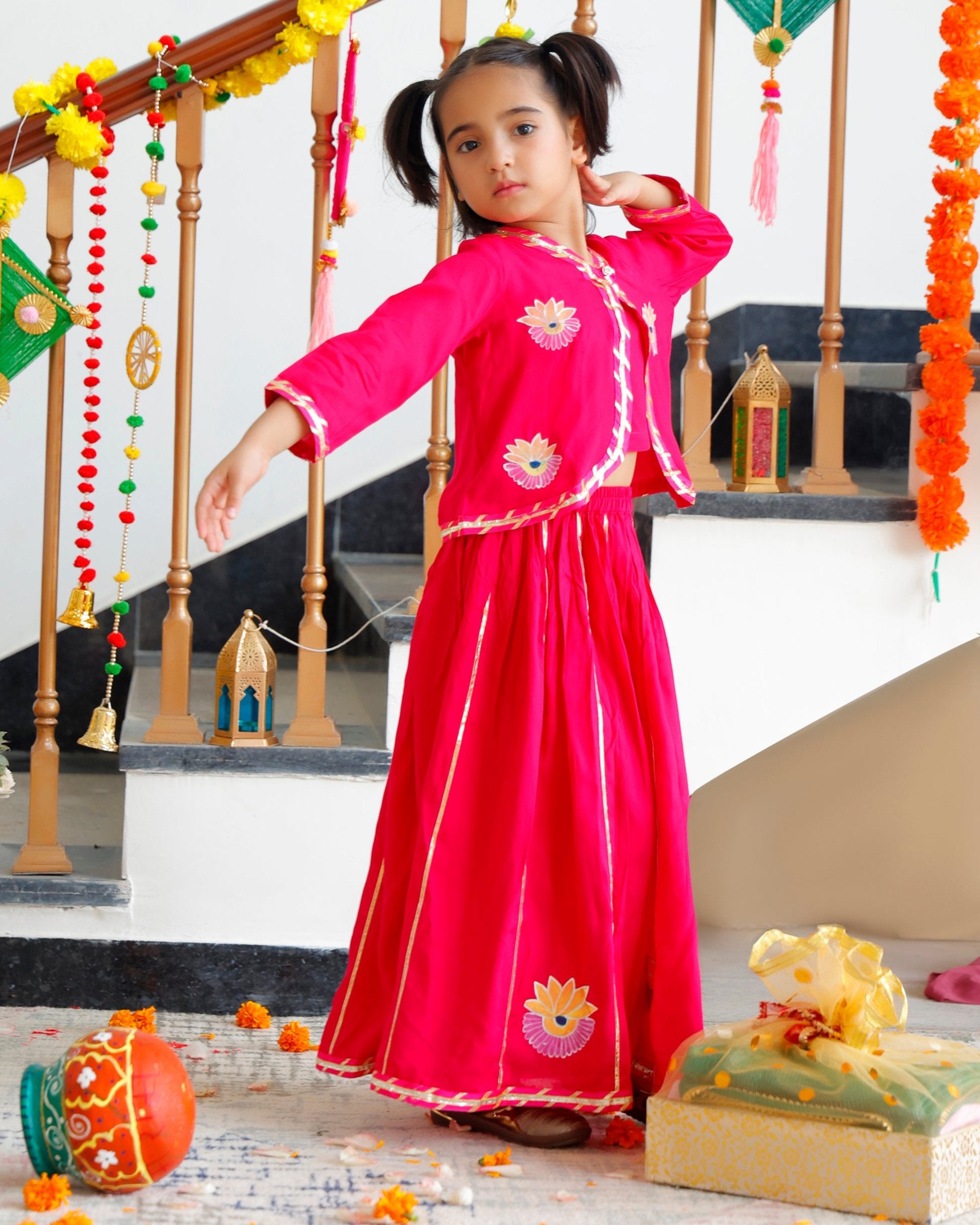 Gopi Kids Pink Lehenga Set