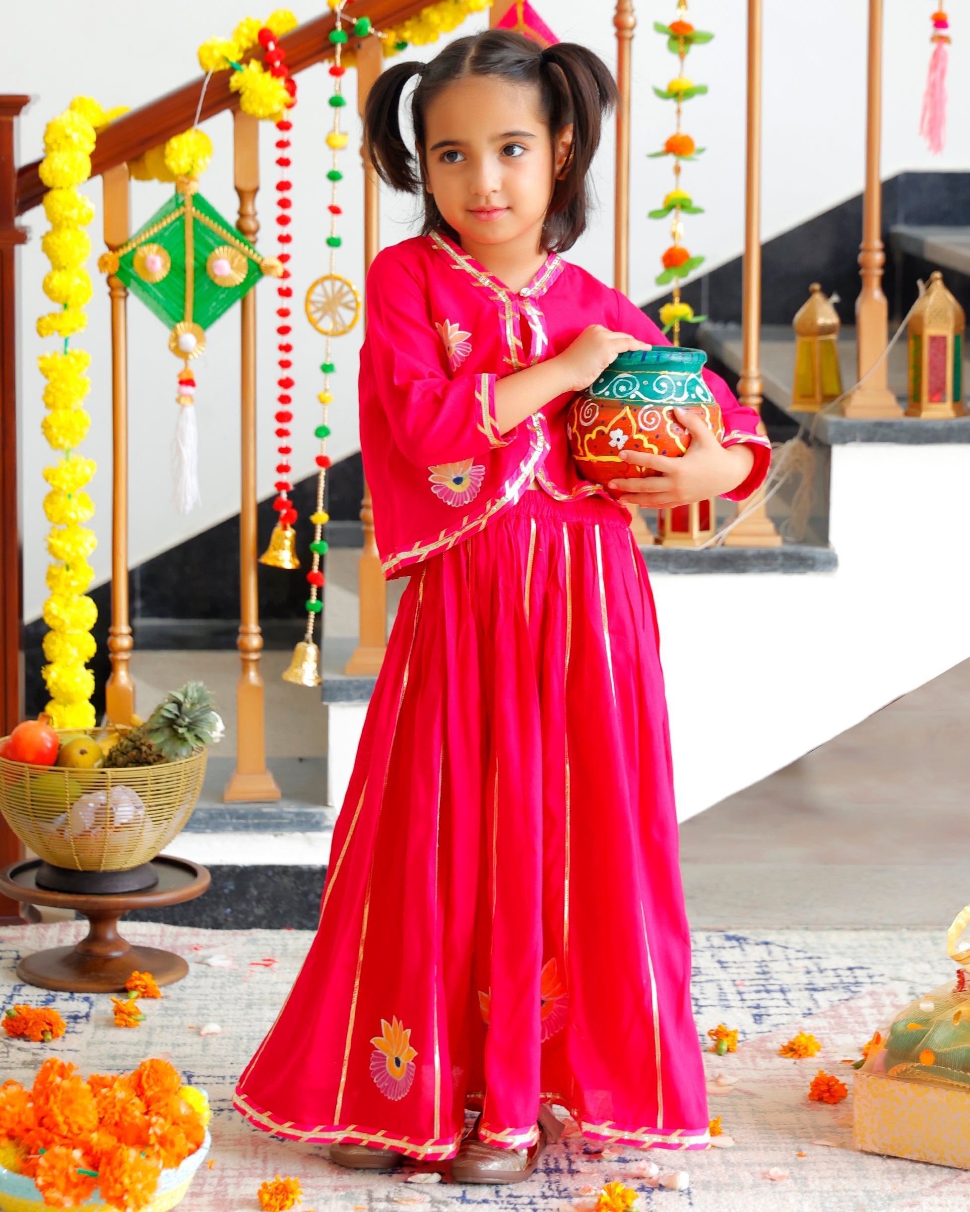 Gopi Kids Pink Lehenga Set