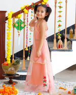 Keshavi Peach Handpainted Lehenga Set