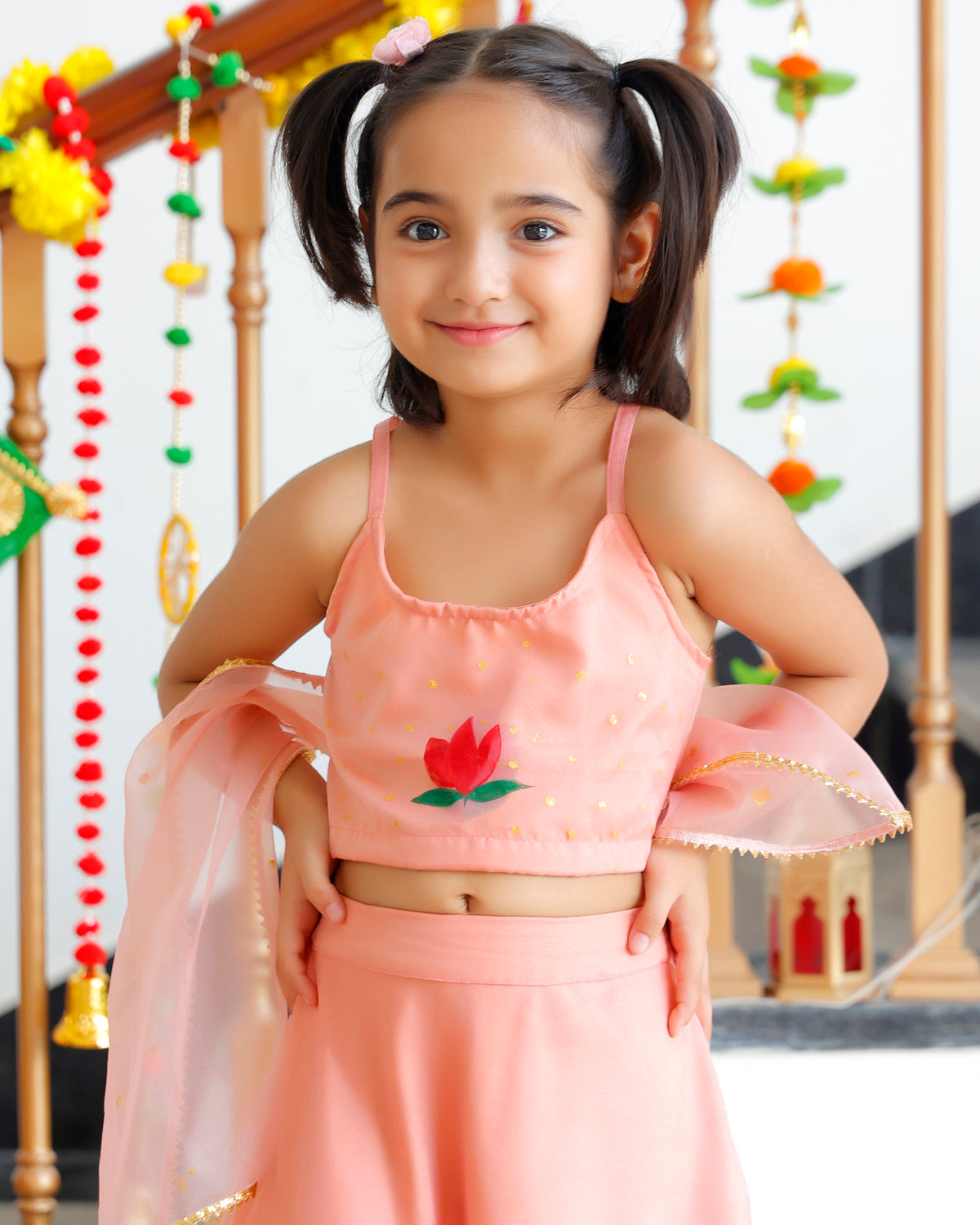 Keshavi Peach Handpainted Lehenga Set