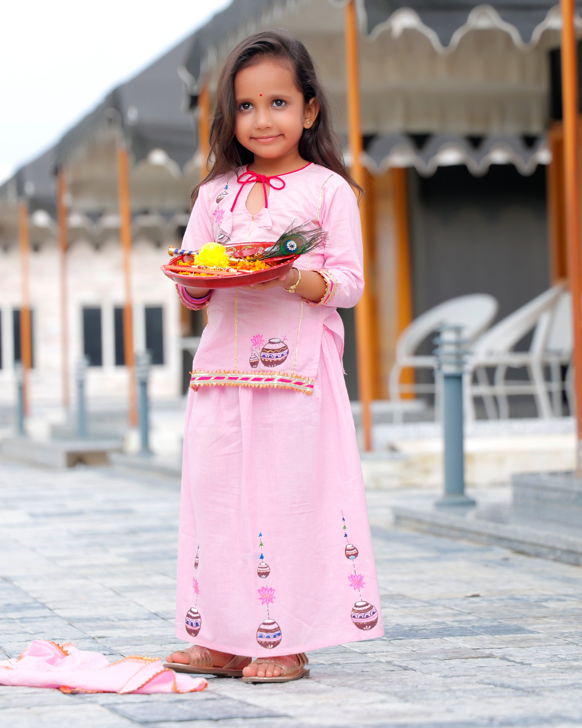 Maakhan Pink Kids Lehenga Set With Dupatta